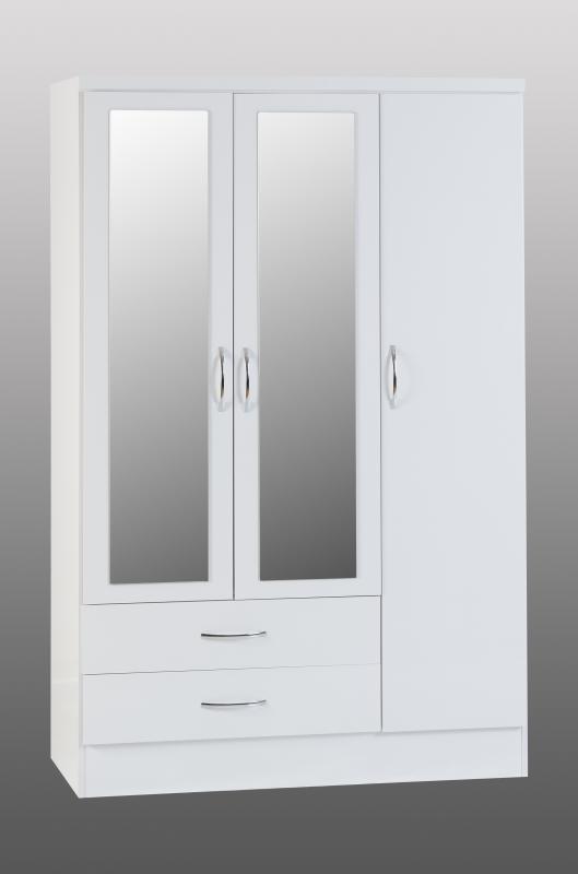 Nevada 3 Door 2 Drawer Mirrored Wardrobe In White Gloss Worldwide Furniture Source Ltd