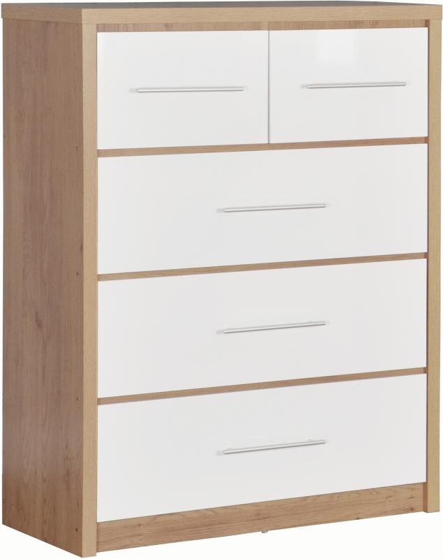 Seville 3+2 Drawer Chest in Light Oak Effect Veneer/White ...